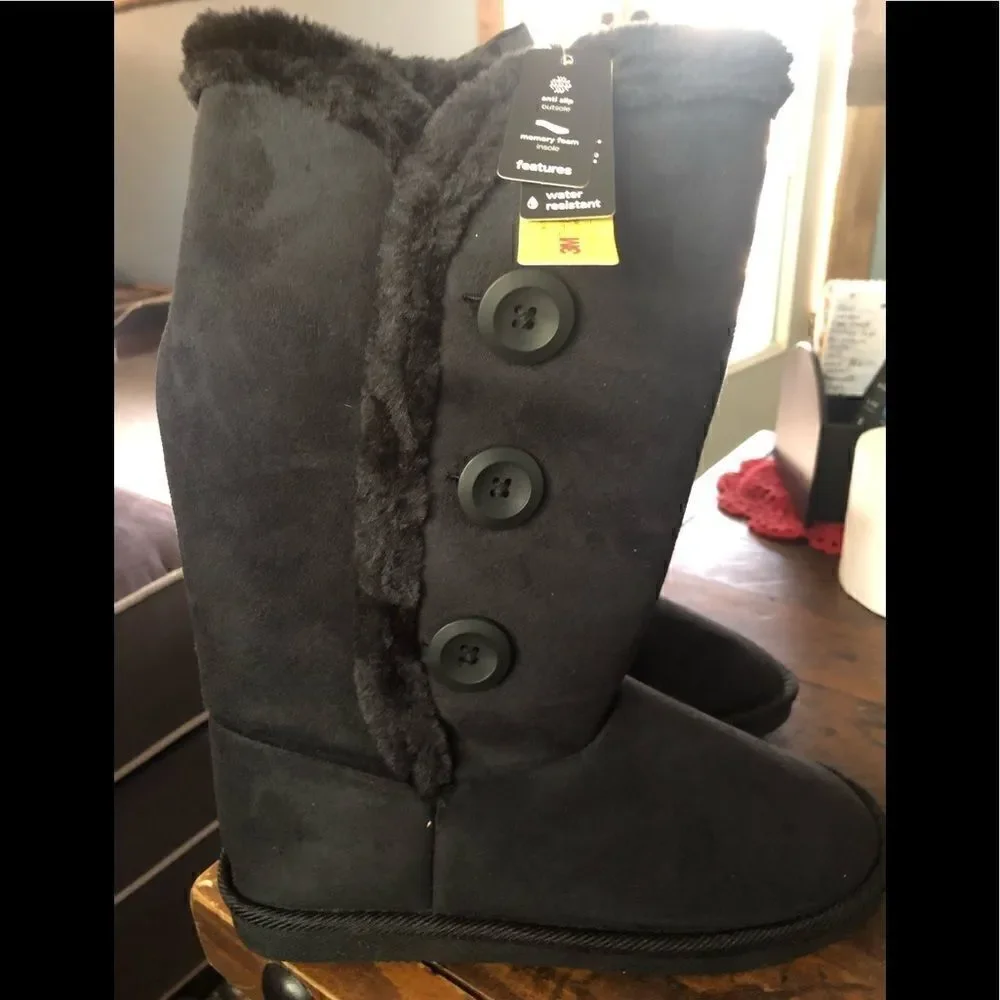 Black anti slip memory foam insulated boots